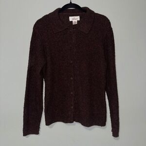 Vintage Worthington Women Cardigan Brown Button Front Long Sleeve Textured Large